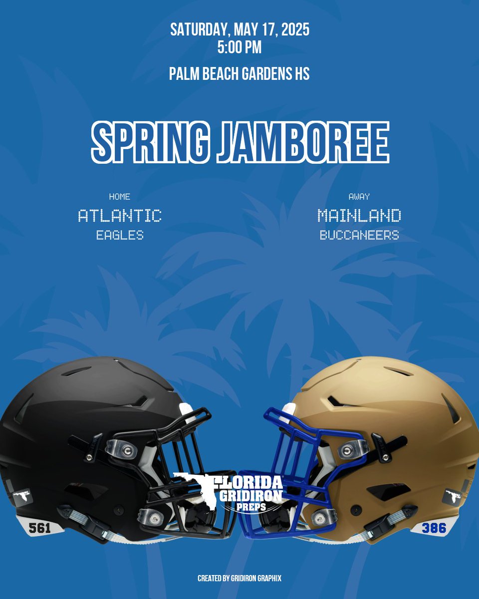 Florida Gridiron Preps (@flgridironpreps) on Twitter photo SPRING FOOTBALL JAMBOREE
WE WILL BE LIVE TONIGHT COVERING
Mainland Bucs <a href="/TheMainlandHSFB/">Mainland High School Football</a>
vs.
Delray Beach Atlantic Eagles <a href="/AHS_BALL/">AtlanticFootball</a>
TODAY 5PM
Palm Beach Gardens HS
<a href="/CoachSquatty/">Coach Bell</a> <a href="/CoachMurray_Z6/">Jamelle Murray</a> <a href="/PBGHSofficial/">Palm Beach Gardens High School</a> SPRING FOOTBALL JAMBOREE
WE WILL BE LIVE TONIGHT COVERING
Mainland Bucs <a href="/TheMainlandHSFB/">Mainland High School Football</a>
vs.
Delray Beach Atlantic Eagles <a href="/AHS_BALL/">AtlanticFootball</a>
TODAY 5PM
Palm Beach Gardens HS
<a href="/CoachSquatty/">Coach Bell</a> <a href="/CoachMurray_Z6/">Jamelle Murray</a> <a href="/PBGHSofficial/">Palm Beach Gardens High School</a>