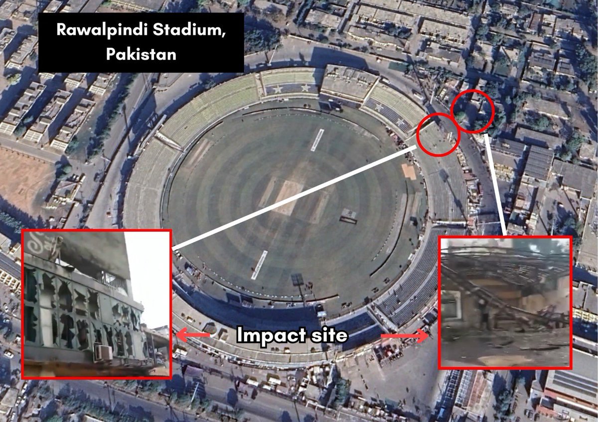 iam__pankaj's tweet photo. Indian Airforce Hit Rawalpindi Cricket Stadium badly in #OperationSindoor 

Clear picture https://t.co/bCujY2yxqe