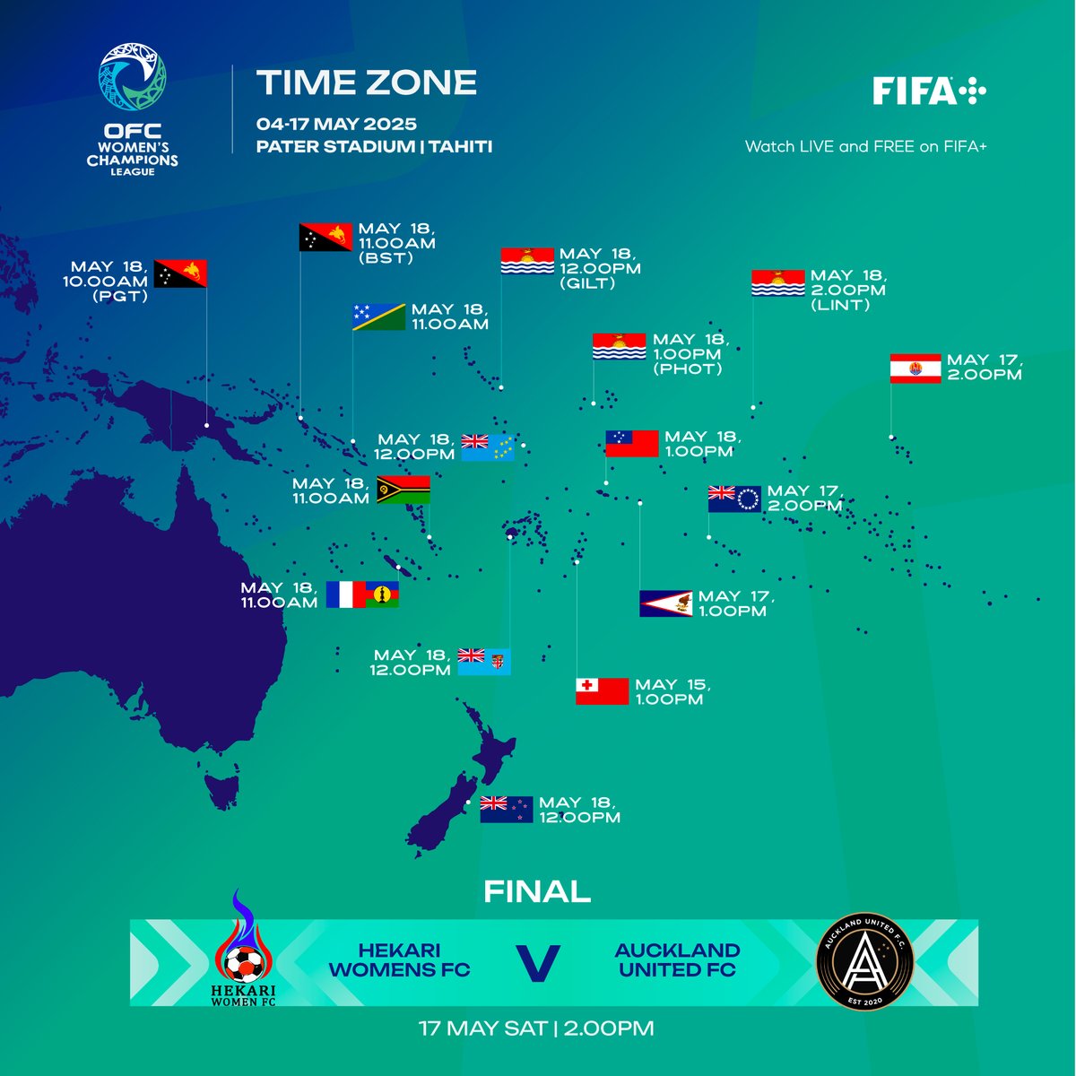 OFCfootball's tweet photo. The moment has arrived — it’s the OFC Women’s Champions League Final! Who will be crowned champions for 2025?
Catch all the action LIVE and FREE on FIFA+
https://t.co/8AxiIrXm3h
#OWCL https://t.co/TRziFWmSjA