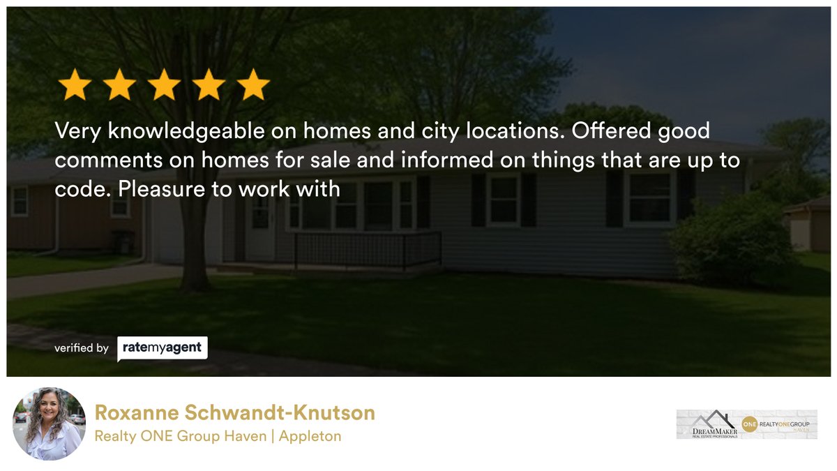 roxanne_knutson's tweet photo. My latest RateMyAgent review in Little Chute🛌 3 🛀 2 🚘 2
5Very professional and was upon recent listing.
https://t.co/9WWXE08aYA https://t.co/AVeEJTIf0E
