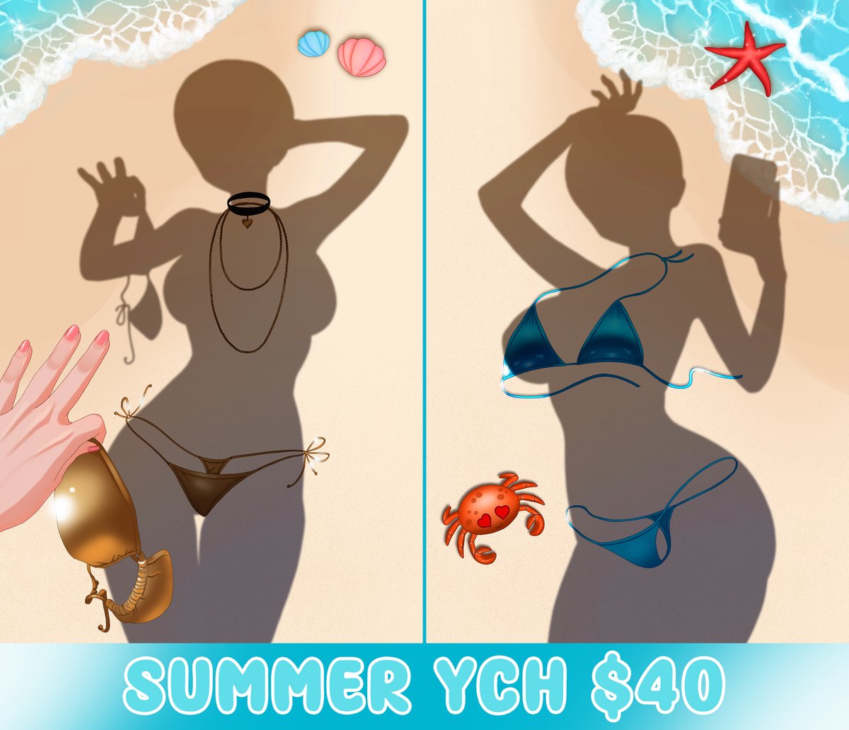 ☀️ SUMMER YCH ☀️
❤️ Default or custom swimsuit 
❤️ Your accessories
❤️ Custom pose possible!
❤️ Open on VGen or in dms