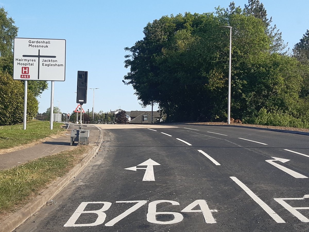 The junction, Greenhills Road, Eaglesham Road and Redwood Drive is now open and operating in all directions.