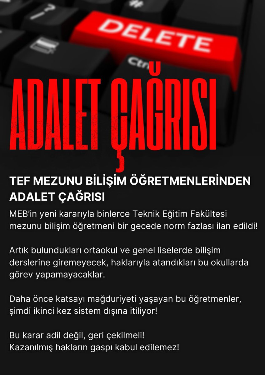 sonayokl's tweet photo. @TEFBilisim 

#TEFHakkiniGeriİstiyor

@Yusuf__Tekin @CihadDemirli @_aliyalcin_ @RamazanCakirci @EgitimBirSen https://t.co/1zqF2erorv