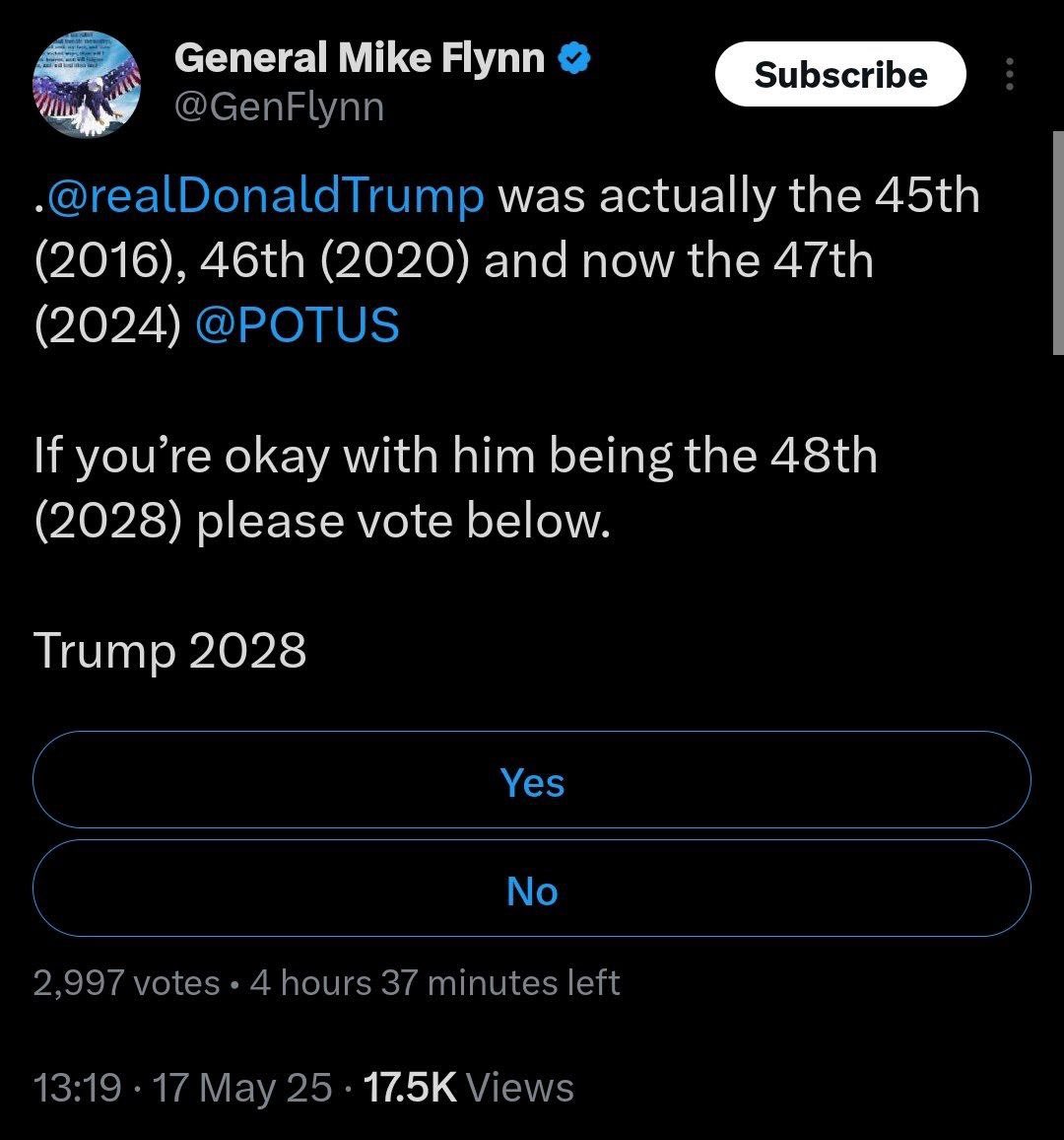 Whiplash437's tweet photo. General Flynn just now said Donald Trump won the 2016, 2020 and 2024 Elections https://t.co/7wvofcMOfq