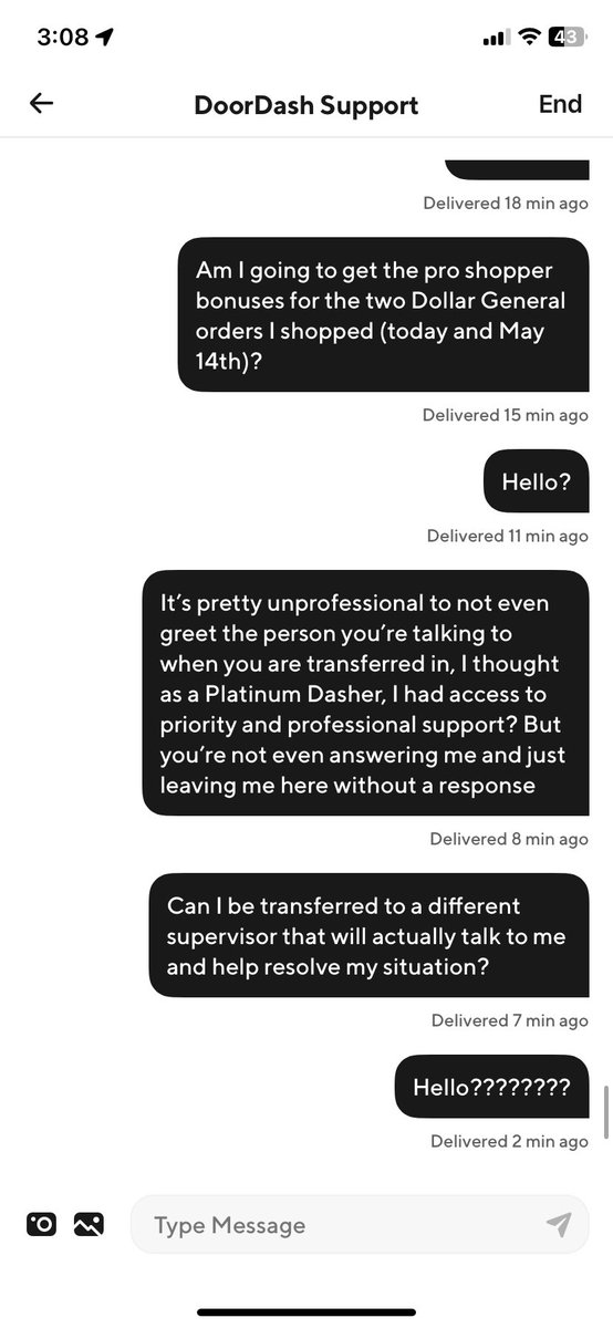 realashtonblaze's tweet photo. Thanks @DoorDash @DoorDash_Help for leaving your Platinum Dashers on read and not responding to them…DoorDash has been uncommonly decent in this area, but apparently when I need to talk to support, they don’t answer, even though I’m a platinum Dasher https://t.co/y0jBaorllD