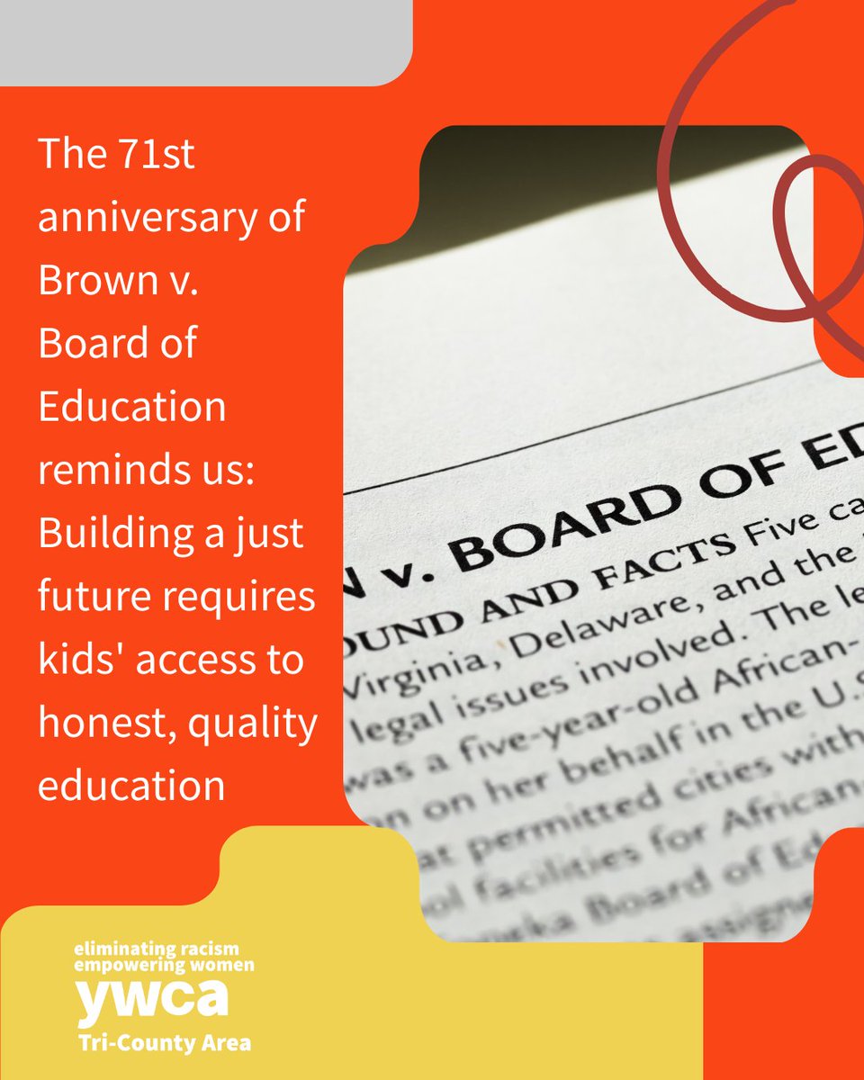 Today is the 71st anniversary of Brown v. Board of Education. Whatever our background, we want our children to have an education that imparts honesty about who we are, integrity in how we treat others, &amp; freedom to pursue our dreams. 
#ONEYWCA