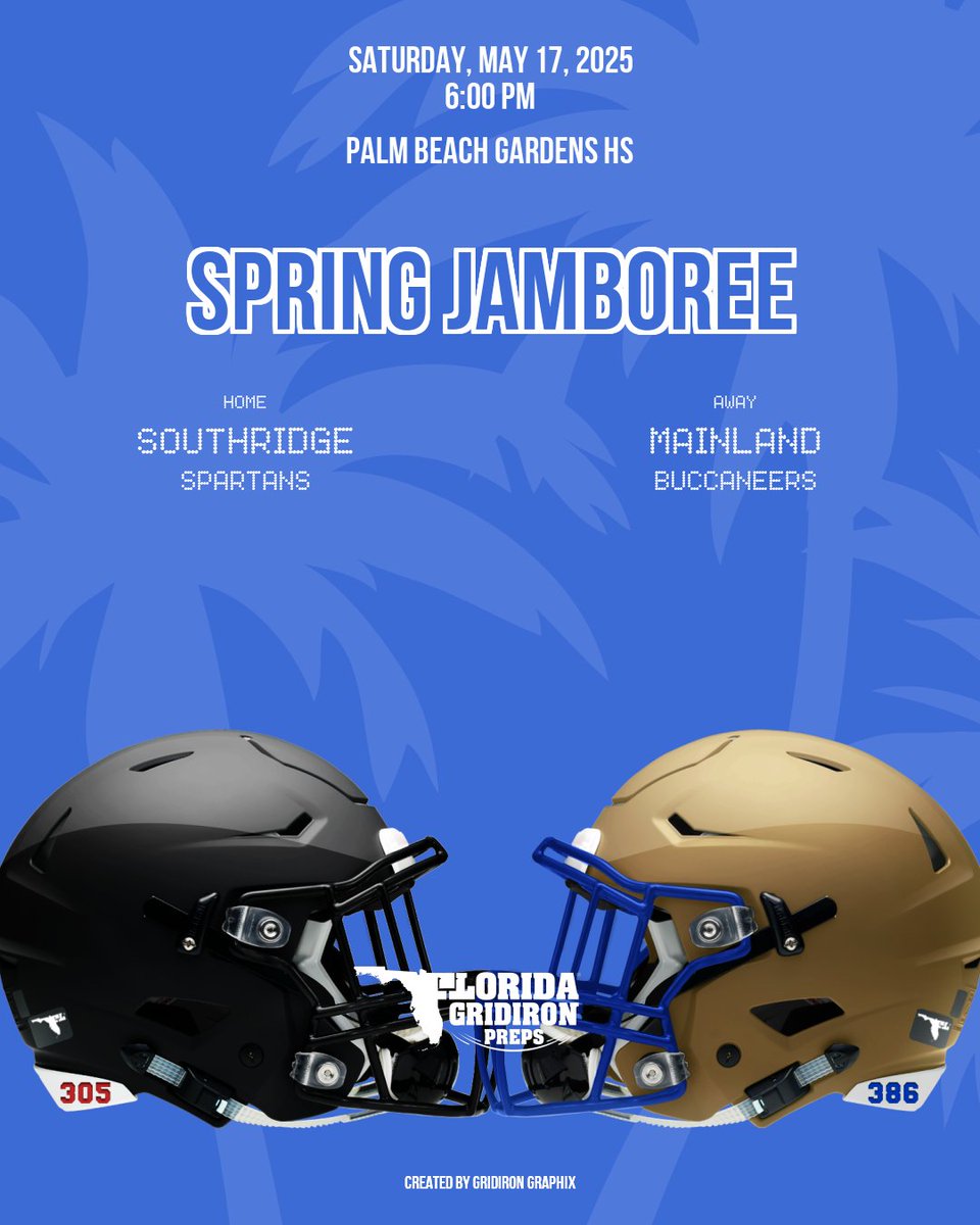 Florida Gridiron Preps (@flgridironpreps) on Twitter photo SPRING FOOTBALL JAMBOREE
WE WILL BE LIVE TONIGHT COVERING
Daytona Beach Mainland Bucs <a href="/TheMainlandHSFB/">Mainland High School Football</a>
vs.
Miami Southridge Spartans <a href="/theridgefb/">SOUTHRIDGE SPARTAN FOOTBALL</a>
TODAY 6PM
Palm Beach Gardens HS
<a href="/CoachSquatty/">Coach Bell</a> <a href="/LifeCoachPierre/">Pierre Senatus</a> <a href="/Southridge_SHS/">Miami Southridge SHS</a>
<a href="/PBGHSofficial/">Palm Beach Gardens High School</a> SPRING FOOTBALL JAMBOREE
WE WILL BE LIVE TONIGHT COVERING
Daytona Beach Mainland Bucs <a href="/TheMainlandHSFB/">Mainland High School Football</a>
vs.
Miami Southridge Spartans <a href="/theridgefb/">SOUTHRIDGE SPARTAN FOOTBALL</a>
TODAY 6PM
Palm Beach Gardens HS
<a href="/CoachSquatty/">Coach Bell</a> <a href="/LifeCoachPierre/">Pierre Senatus</a> <a href="/Southridge_SHS/">Miami Southridge SHS</a>
<a href="/PBGHSofficial/">Palm Beach Gardens High School</a>