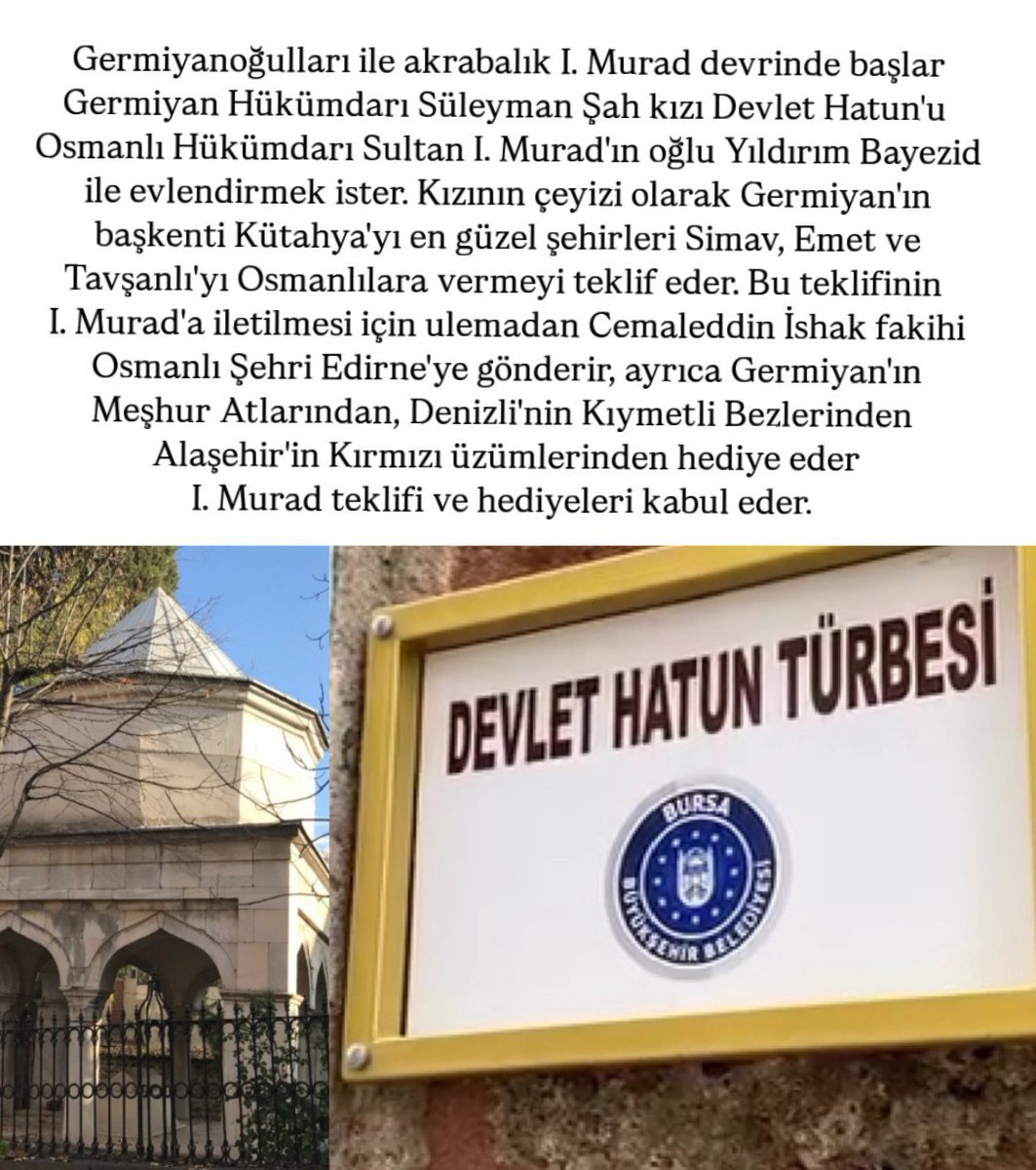 SevdalOsmanl's tweet photo. #Germiyanoğulları ile akrabalık 

#MuradHüdavendigar 
#YıldırımBayezid 
#ÇelebiMehmed 
#DevletHatun 
#Bursa https://t.co/7B7ElZ2BbD