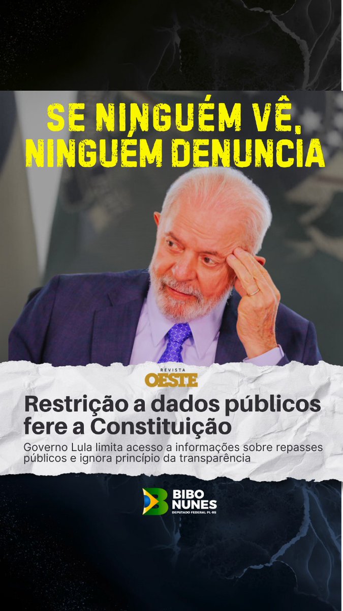 bibonunes1's tweet photo. 🚨 QUANDO ESCONDER GASTO VIROU ESTRATÉGIA DE GOVERNO!

Com a rejeição em alta e os gastos descontrolados, o DESGOVERNO agora omite dados públicos para tentar esconder o rombo. Ao invés de resolver o problema, preferem jogar tudo pra debaixo do tapete — violando a Constituição. https://t.co/r94hOo7aem
