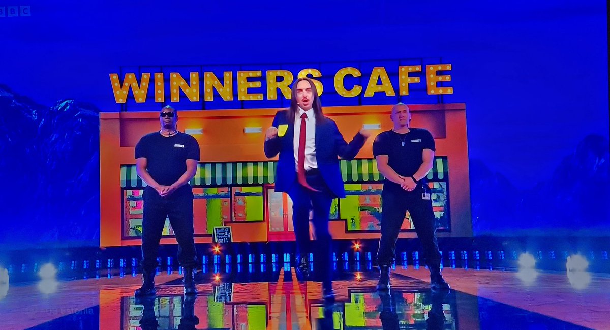 Estonia: looks like he's been in the Jon Coupland Tie Of The Day Drawer and tied a few together ... Look how long it is?!

Song seems to be about coffee ... 😅