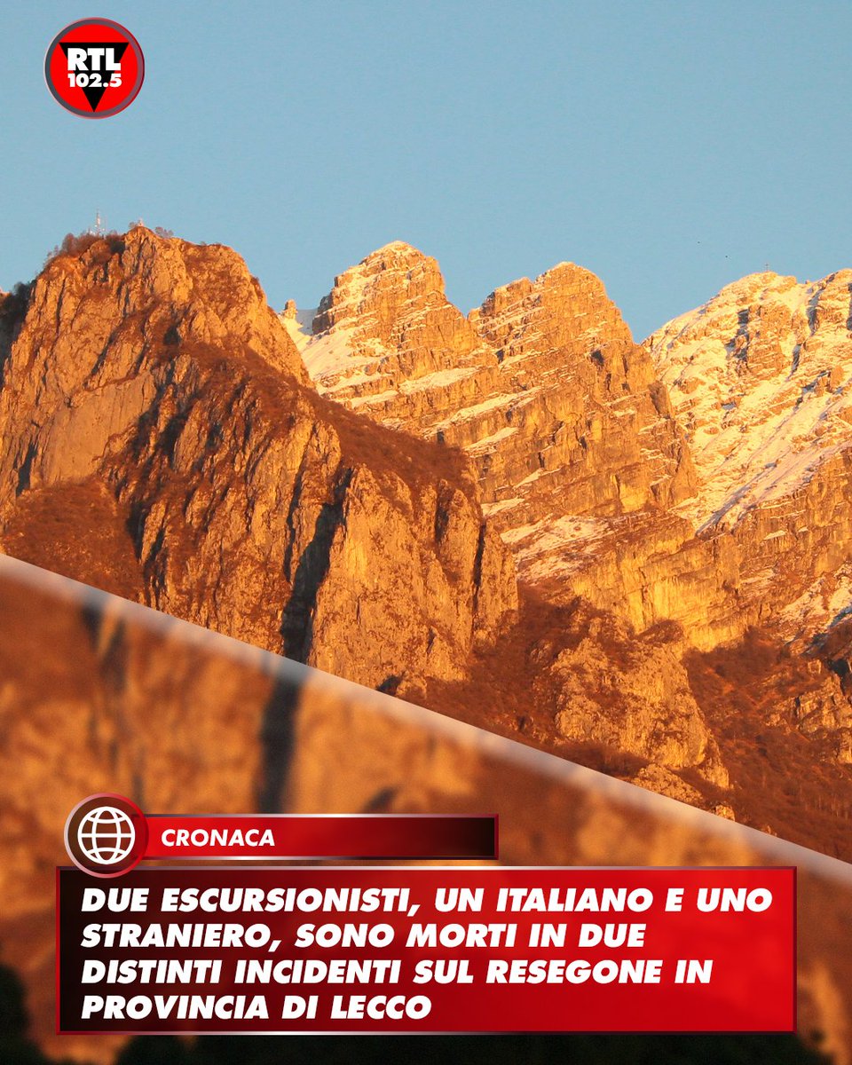 rtl1025's tweet image. ⚫ Due #escursionisti, un italiano e uno straniero, sono morti in due distinti incidenti sul #Resegone in provincia di #Lecco. Il primo incidente sul Resegone è avvenuto alle 12:30. La vittima, un 43enne originario della Bergamasca, è caduta per circa sessanta metri nel canalone