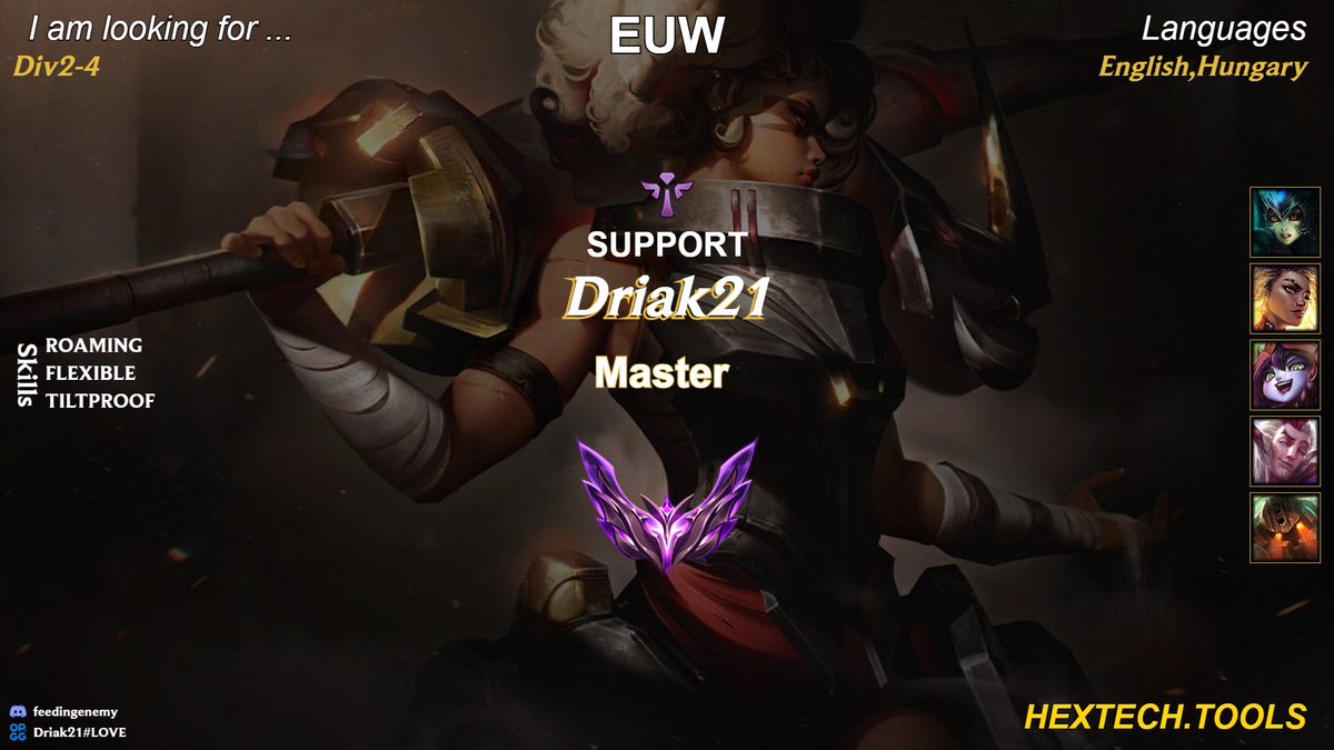 Currently LFT
Open to every team/divison.
I'm 20 years old
English/Hungarian
Support