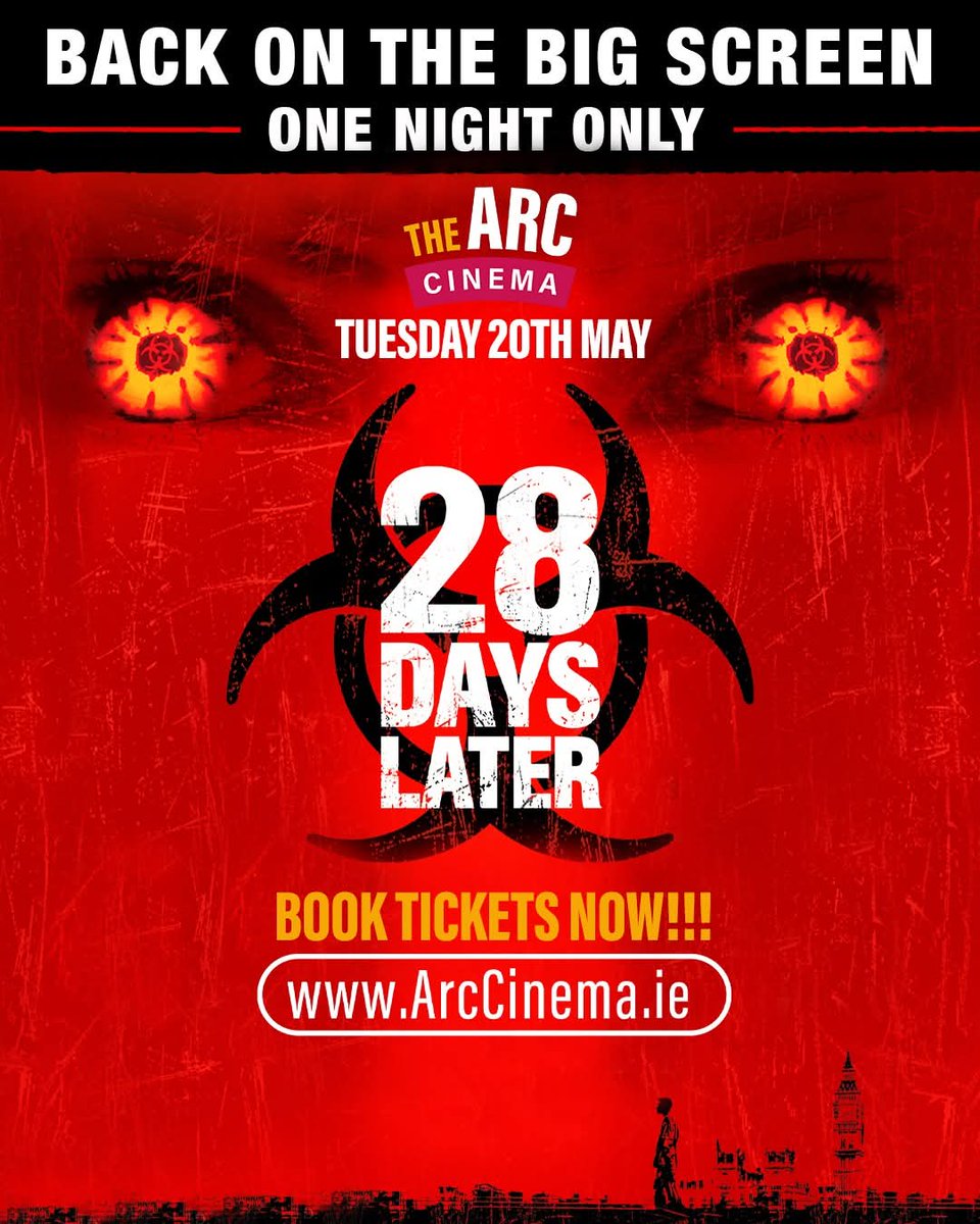 Starring Cork's Oscar winner Cillian Murphy, the all-time zombie classic #28DaysLater returns to the big screen for one night only this Tuesday 20th May! 

Book now: arccinema.ie/event/83098