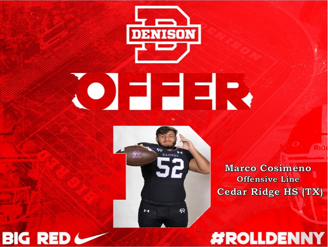 Marco Cosimeno (@cosimenomarco) on Twitter photo After speaking with <a href="/coachhatem/">Jack Hatem</a> and <a href="/coachbutler1960/">Mark Butler</a> , I am excited and truly blessed to receive an offer to continue my career at <a href="/DUFootball/">Denison Football</a> After speaking with <a href="/coachhatem/">Jack Hatem</a> and <a href="/coachbutler1960/">Mark Butler</a> , I am excited and truly blessed to receive an offer to continue my career at <a href="/DUFootball/">Denison Football</a>