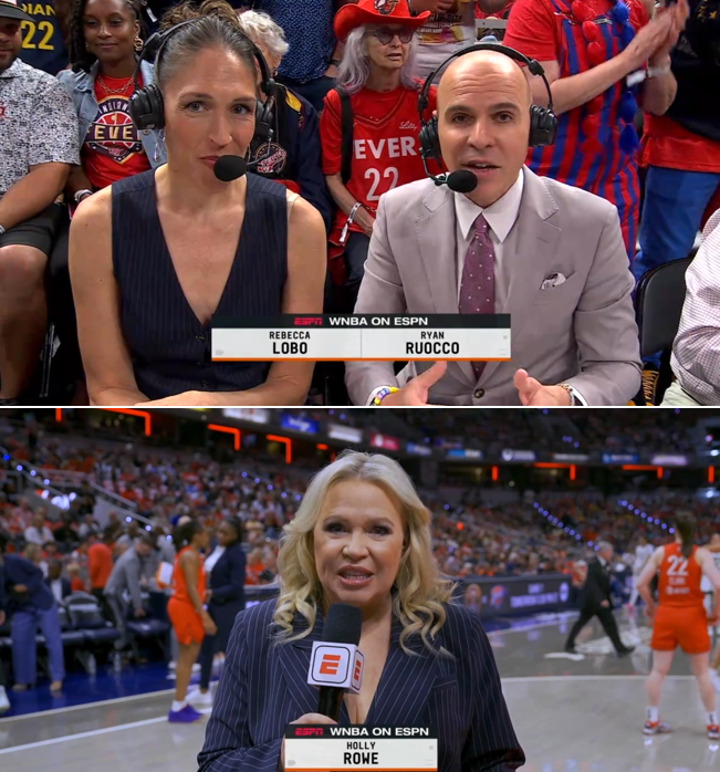 bill hofheimer (@bhofheimer_espn) on Twitter photo Today marks the start of the 13th season together for our lead ESPN/ABC <a href="/WNBA/">WNBA</a> team of <a href="/RyanRuocco/">Ryan Ruocco</a> <a href="/RebeccaLobo/">Rebecca Lobo</a> & <a href="/sportsiren/">Holly Rowe</a>.
Are they excited for #WNBATipOff w/ Sky vs. Fever and a season full of marquee matchups? You Bet! Now on ABC. Today marks the start of the 13th season together for our lead ESPN/ABC <a href="/WNBA/">WNBA</a> team of <a href="/RyanRuocco/">Ryan Ruocco</a> <a href="/RebeccaLobo/">Rebecca Lobo</a> & <a href="/sportsiren/">Holly Rowe</a>.
Are they excited for #WNBATipOff w/ Sky vs. Fever and a season full of marquee matchups? You Bet! Now on ABC.