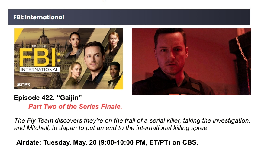 Ocelotl_Mx's tweet photo. FBI: INTERNATIONAL
422. “Gaijin”
Part Two of the Series Finale.
Storyline 

#FBIInternational #Storyline422 
#INT422 #Gaijin #SeriesFinale
#IntStoryline 
#JesseLeeSoffer #JesseFBIEra
#WesleyMitchell #WesMitchell #FlyTeam✈️
#TheFBIs #FBIIntEpisodes
@jesseleesoffer https://t.co/N8ODpXgmb1