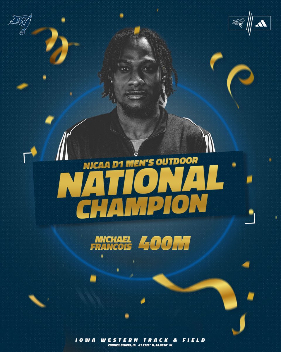 Iowa Western Reivers (@goreivers) on Twitter photo 🏆 NATIONAL CHAMPION!
Michael Francois wins the 400m Dash by .002 seconds!
#FlyTheFlag🏴☠️ | <a href="/ReiverCC_TF/">IWCC Reiver CC/TF</a> 🏆 NATIONAL CHAMPION!
Michael Francois wins the 400m Dash by .002 seconds!
#FlyTheFlag🏴☠️ | <a href="/ReiverCC_TF/">IWCC Reiver CC/TF</a>