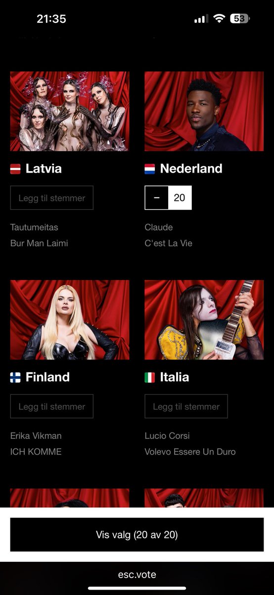MMuntendam's tweet photo. Ik kan vanuit Nederland als Noor op Claude stemmen………🫣🙄Hoe dan? Dan kunnen dit vanuit andere landen ook op hun eigen land stemmen #esf25 https://t.co/no8IkELzQ0