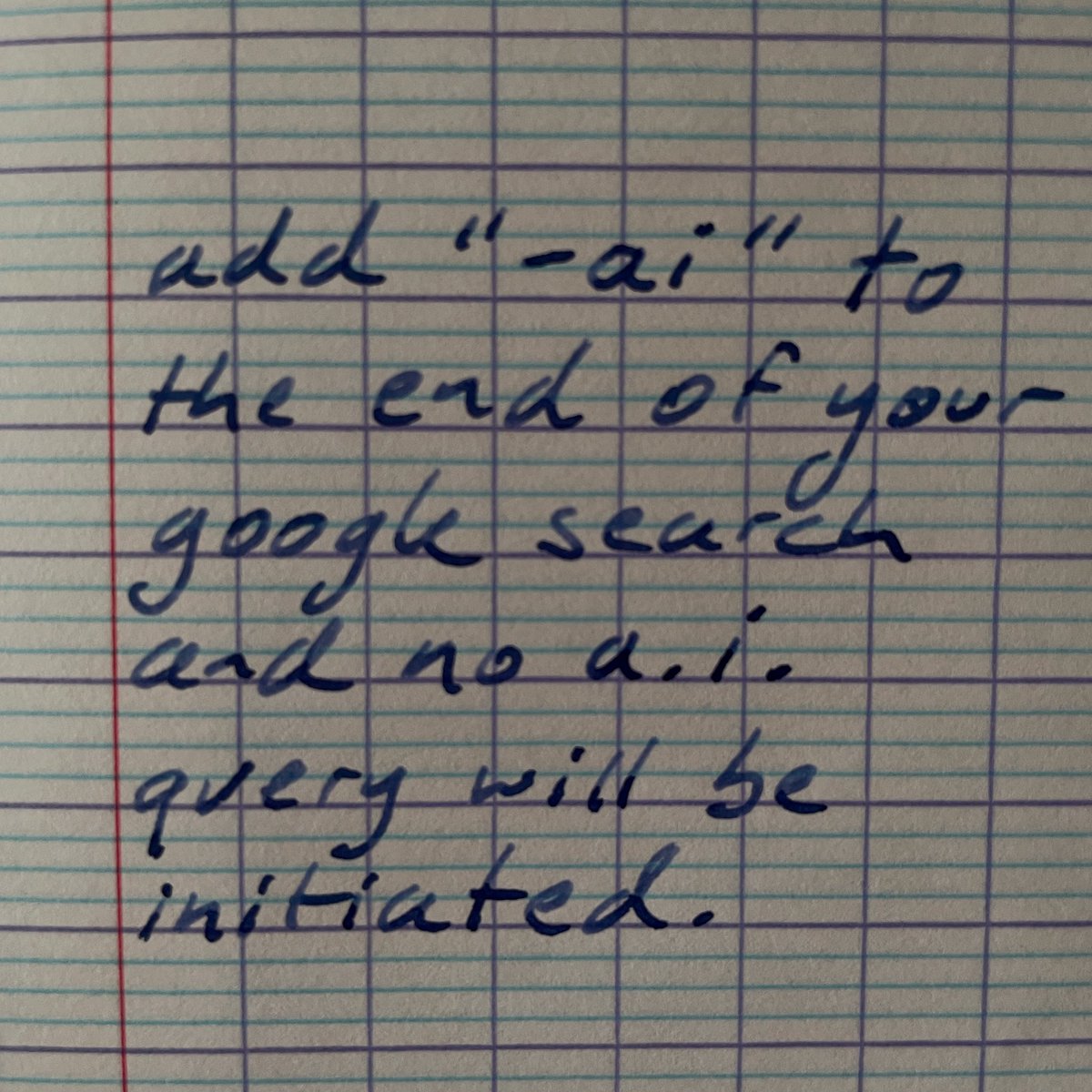 nadasurf's tweet image. it's clear that AI searches have an environmental cost. i was surprised when google started using it automatically for us even when we hadn't asked it to. i'm glad to have learned a simple and easy way to avoid that. just add "-ai" to the end of your search.