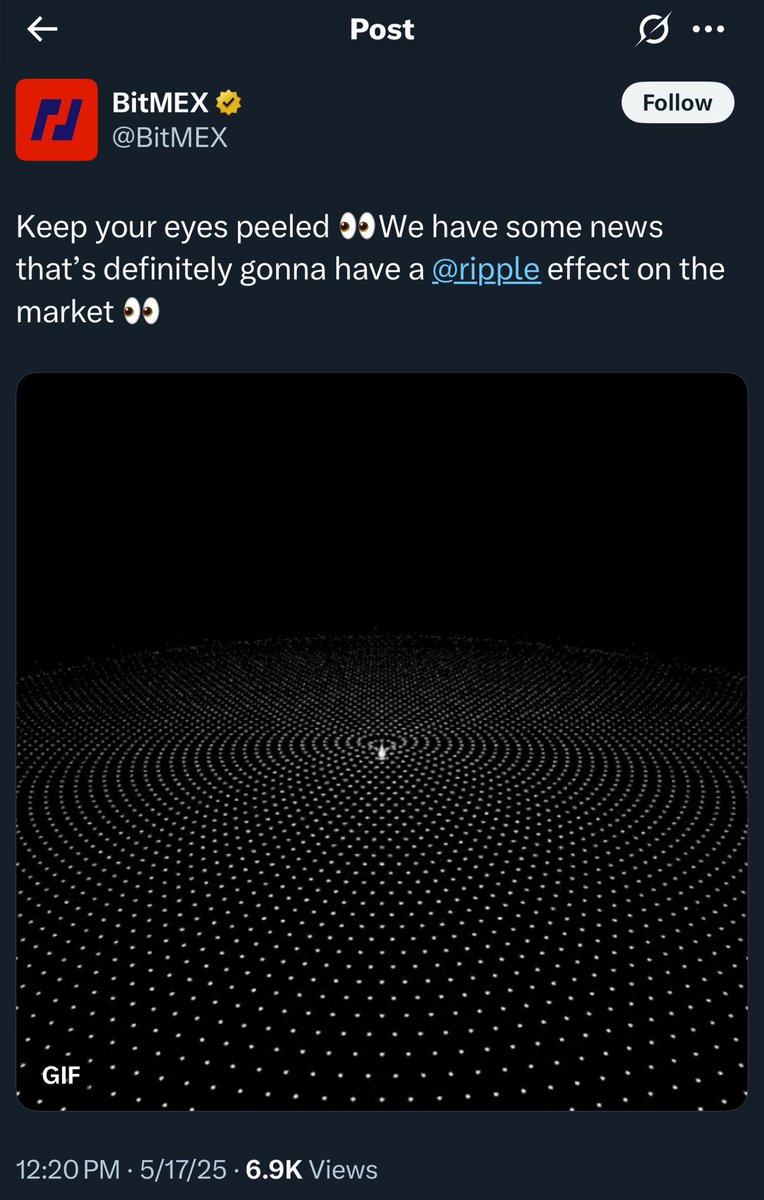 XRPXLMVERSE's tweet image. BitMEX hints at an announcement that will leave a “#ripple” effect on the market. 

#XRP