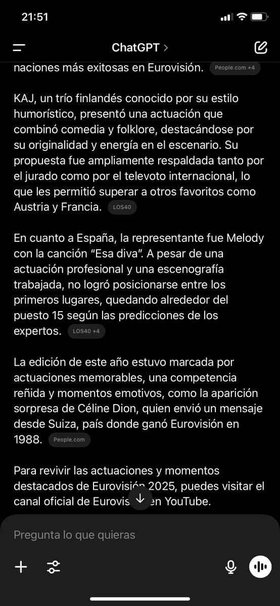Le he preguntado a chatgpt que quién ha ganado, esto que quiere decir😀 #EurovisionRTVE