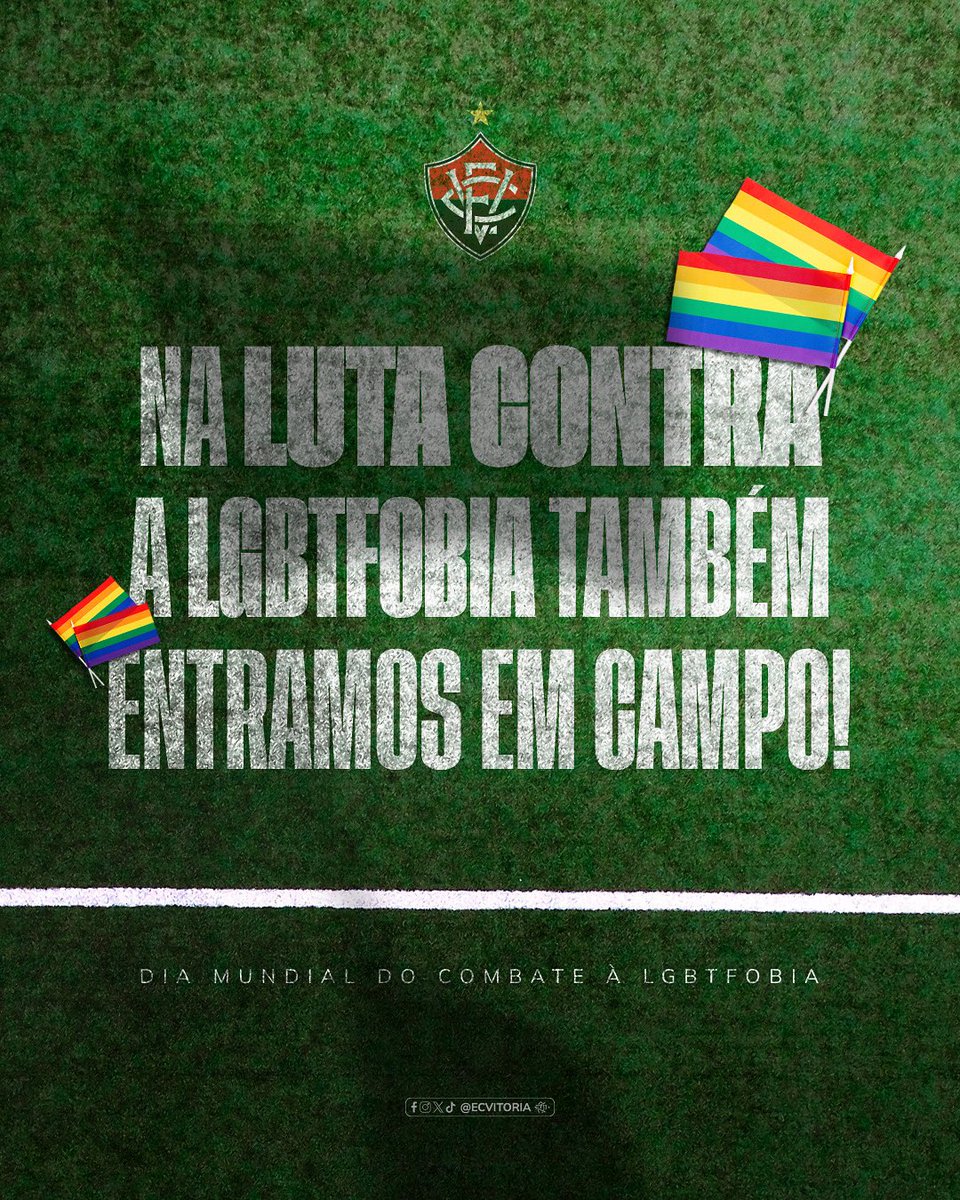 ECVitoria's tweet photo. O Esporte Clube Vitória, que celebra o amor incondicional da sua Nação, repudia toda forma de restrição à liberdade de amar.

Na luta contra a LGBTfobia, também entramos em campo.

#DiaInternacionalContraALGBTfobia 
#PegaLeão #JogaremosJuntos https://t.co/ycwO5sqA9Z