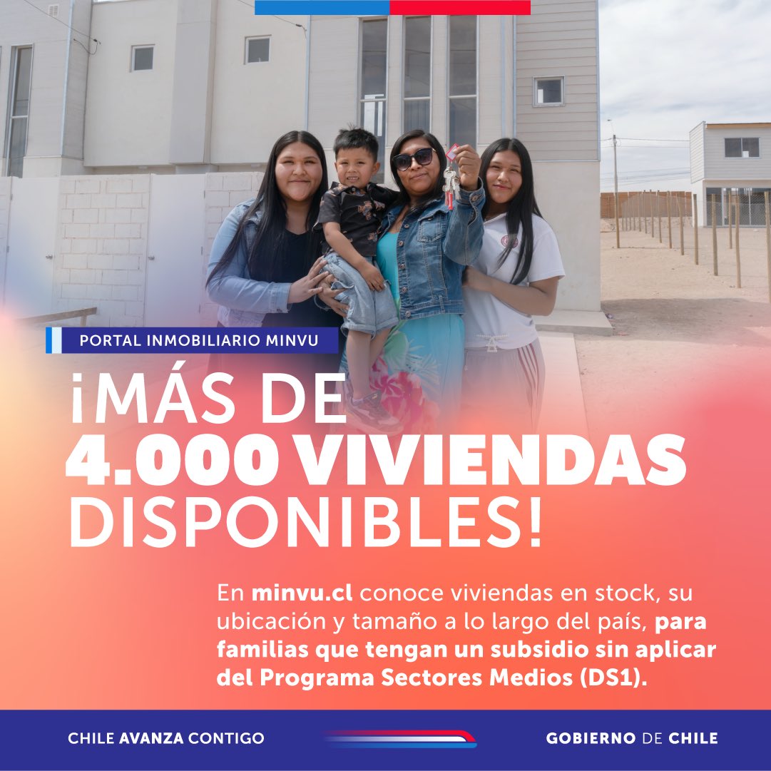 ¿Tienes un subsidio del Programa Sectores Medios aún sin aplicar? En ofertainmobiliaria.minvu.cl encuentra la oferta de viviendas disponibles para tu familia 🏠🙌🏼