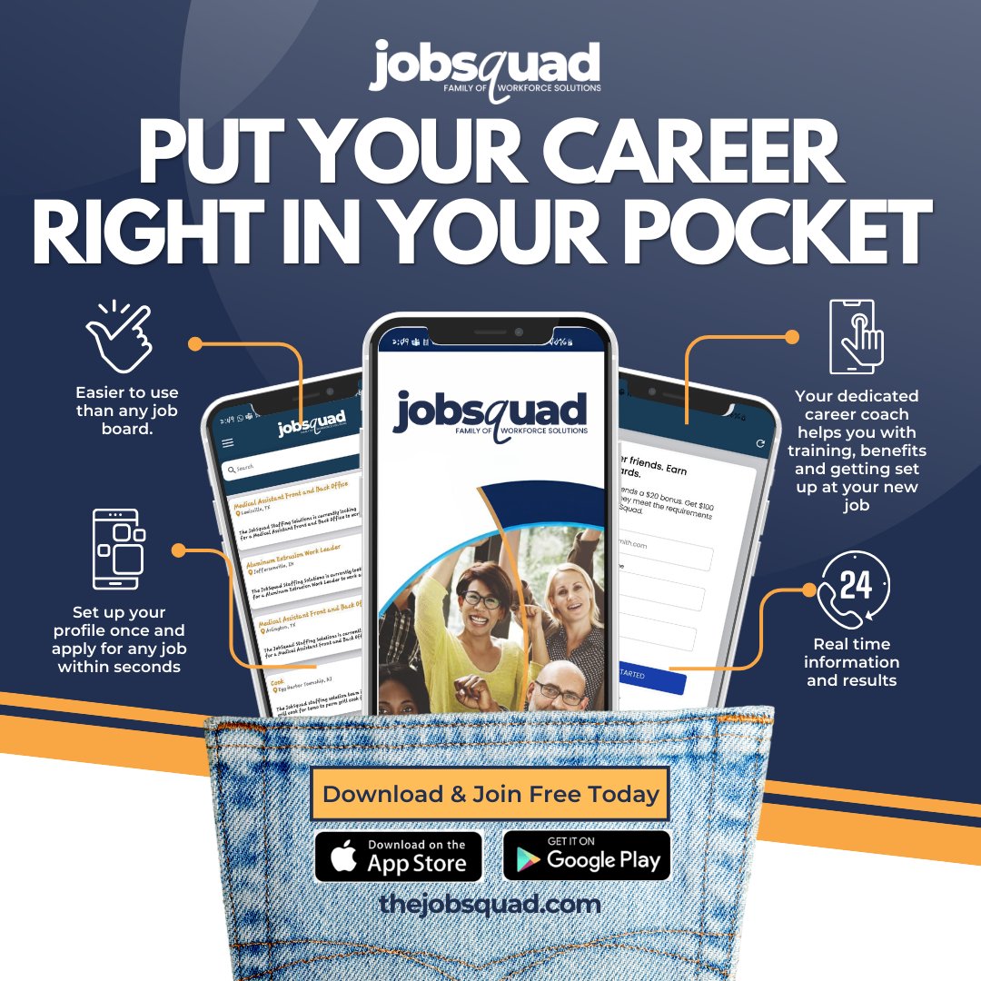 JobSquadMich's tweet photo. 🚨 Your job search just got a major upgrade! 🚨
Download the JobSquad app and put your career right in your pocket! 📱💼

Join FREE today and start building your future now!
📲 Available on the App Store &amp; Google Play

#JobSquad #NowHiring #StaffingSolutions #GetHired #JobApp https://t.co/WGsqfhBrxl