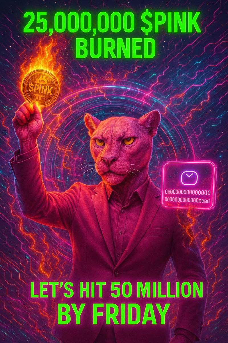 FRIDAY BURN INCOMING
We’re TORCHING 25,000,000 $PINK —
PLUS whatever the community adds to the burn wallet
🔥🔥🔥

Until then…
EVERY 10 BUYS, the BIGGEST BUYER gets:
1,000,000 $PINK AIRDROPPED
🪂🐆💰

Less supply. More fire.
This is how legends are made.

#PinkPanther #TokenBurn