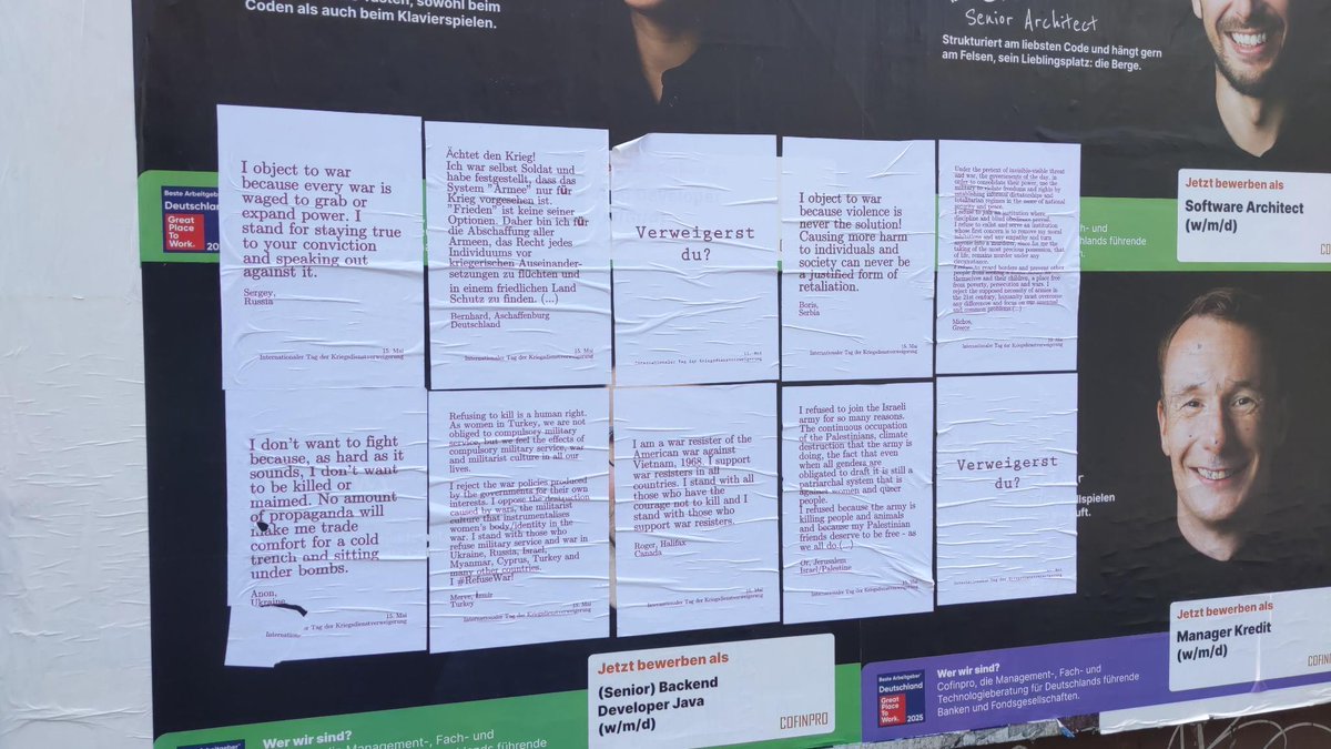 REntwaffnen's tweet image. Plakat-Aktion zum Internationalen Tag der #Kriegsdienstverweigerung am 15. Mai.

#Desertieren #Desertation #Desertion #Fahnenflucht