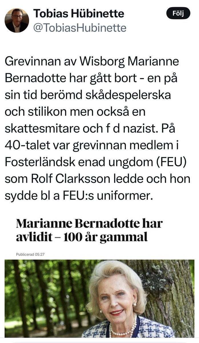 LWallger's tweet photo. RASISTEN @TobiasHubinette har sin arbetsplats på Karlstads Universitet..

..på fritiden ägnar han sig åt FÖRTAL av den nyss avlidna Grevinnan av Wisborg, Marianne Bernadotte.

Vill uppmana alla här på @X att upplysa Universitet vad den här IDIOTEN håller på med på nedanstående kontaktvägar..⤵️

E-post: info@kau.se 
Telefon: 054-700 10 00

Dela gärna inlägget för maximal spridning..☠️