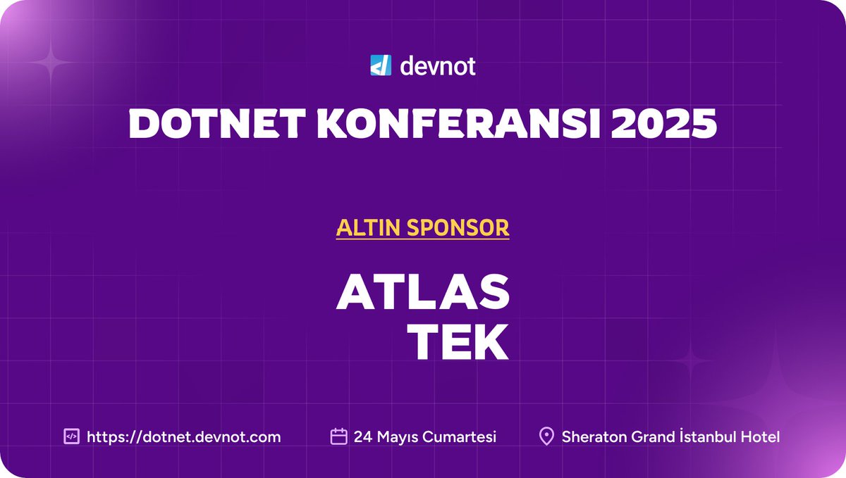 Dotnet Konferansı 2025 ana sponsoru Atlastek'e desteklerinden dolayı çok teşekkür ederiz. #dotnetkonf25