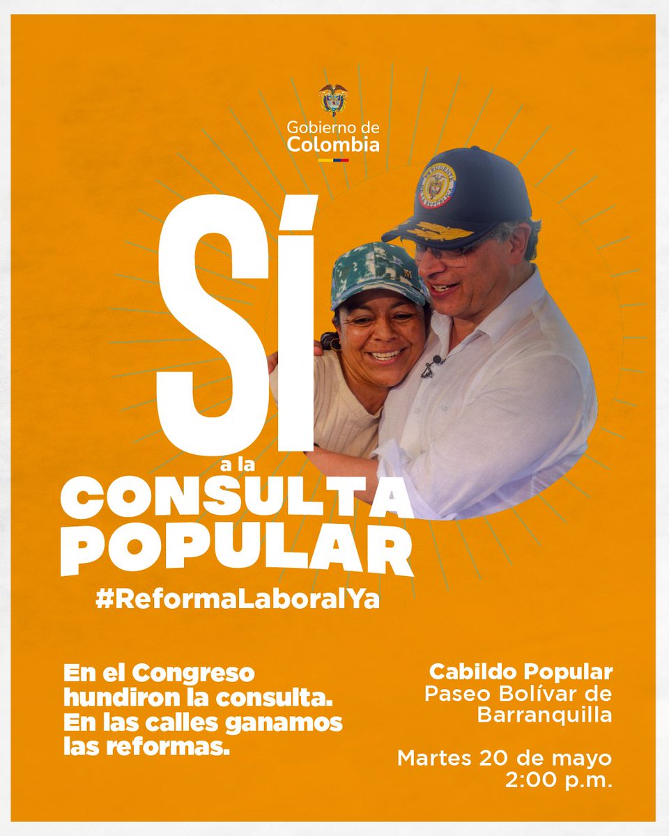 Despues del resultado de los cabildos populares en el país, citados hoy y el domingo, nos vemos el martes en el Paseo Bolívar. Todo Atlántico progresista a reventar el Paseo Bolívar. 4 pm.