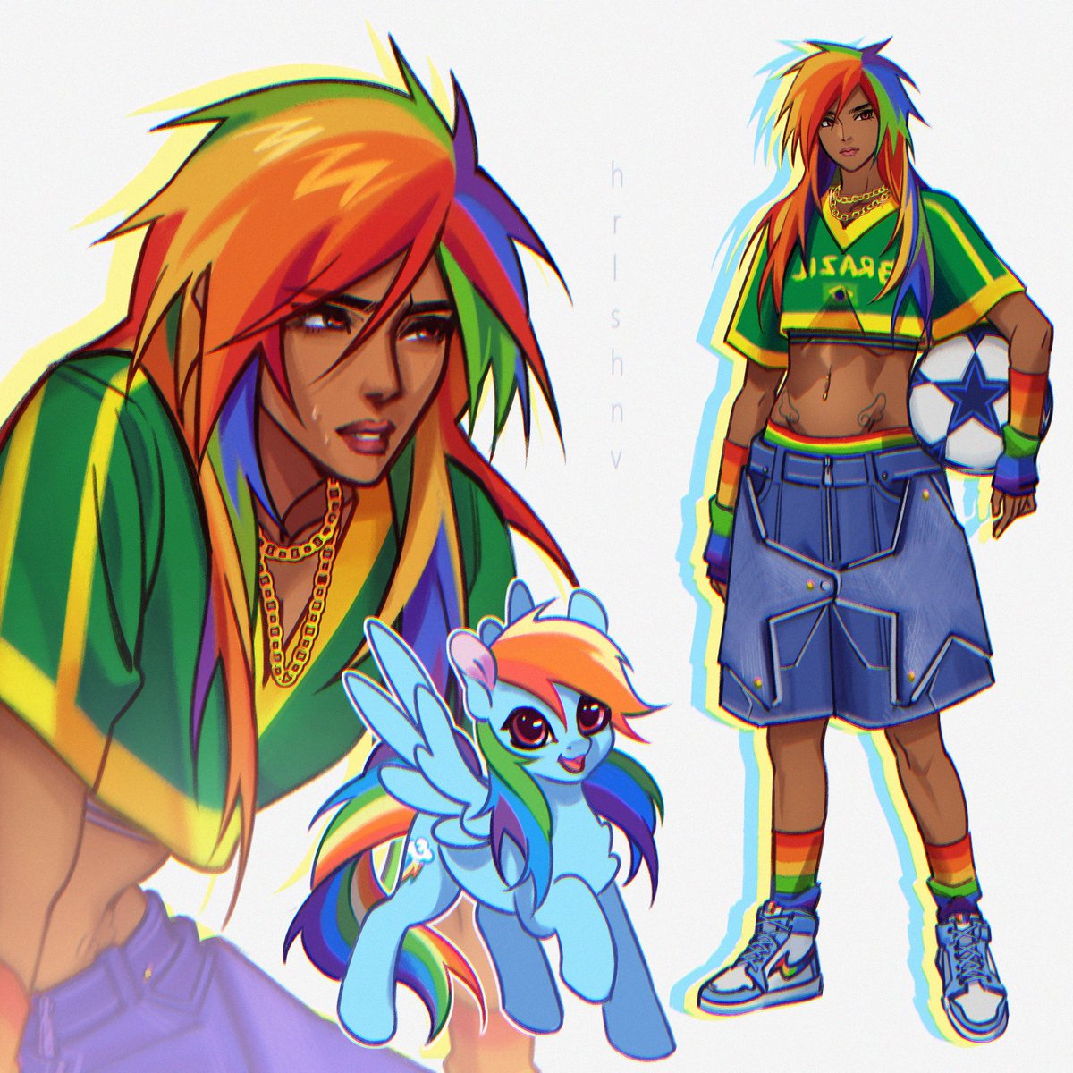 I've seen a lot of artists do their own humanizations of MLP characters, so I want to give it a try too 🙂‍↕️ 🌈

#mlp #rainbowdash