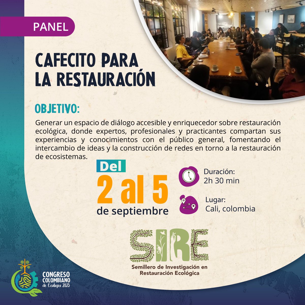 "Cafecito para la Restauración" es una iniciativa de divulgación científica creada por SIRE que ha sido acogida en importantes espacios académicos de #RestauraciónEcológica. 
Duración: 2 horas 30 min
+info: arasari-ci.com/actividades-cc…