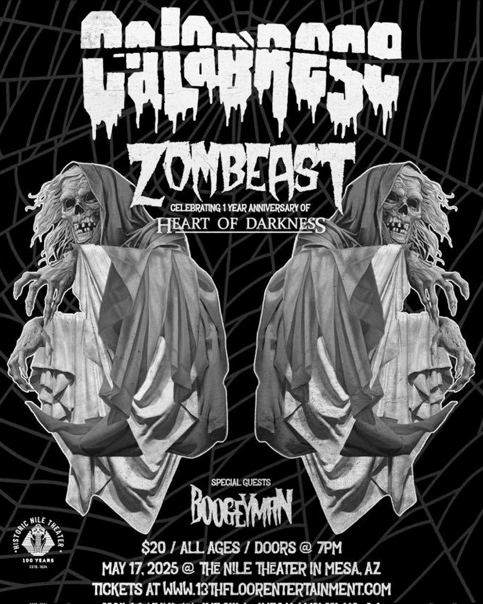 TONIGHT, vamps! Mesa, AZ at The Nile Theater (May 17)! Doors at 7. We hit the stage around 9:30. 💀 Come early, catch a killer lineup, and scream your guts out with us. @zombeast666 @calabrese666