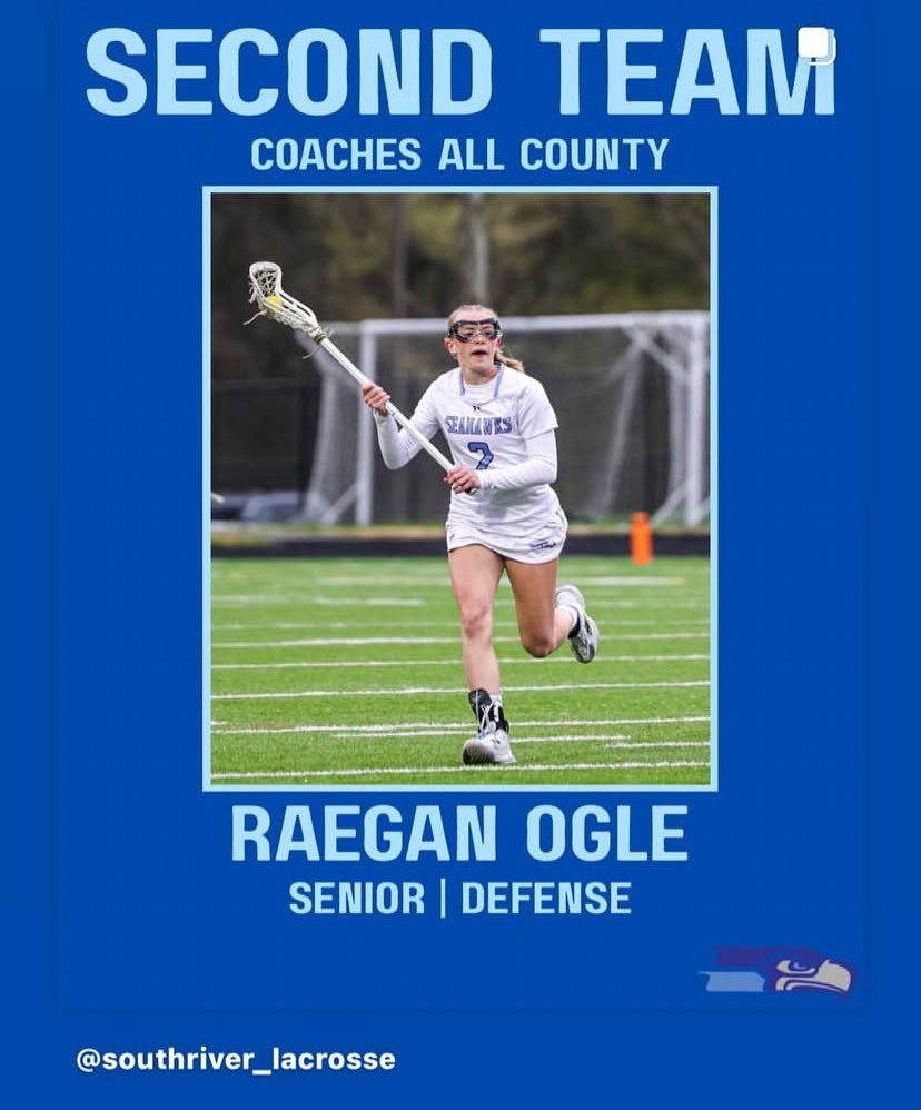 Raegan finishes her one and only season of high school lacrosse with being named to the AA County Coaches 2nd Team for girls lacrosse.  Congrats also go out to her teammates Annabella Burke and Adela Norton 1st team, Claire Werwie 2nd team and Rylee Kane honorable mention.