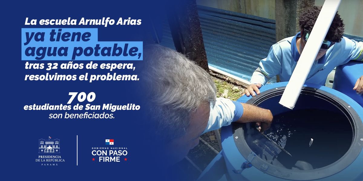 presidenciapma's tweet image. Después de 32 años de espera, 700 estudiantes de la Escuela Arnulfo Arias, en San Miguelito, ya cuentan con agua potable.
Estamos trabajando con responsabilidad, demostrando que cuando se quiere un mejor futuro para todos, sí se pueden lograr las cosas. #ConPasoFirme🇵🇦