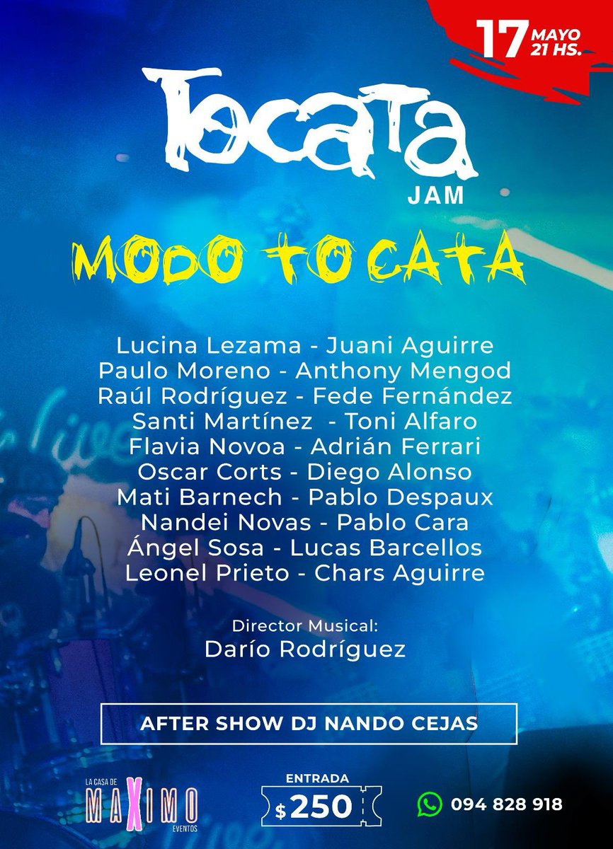 juanmarino_uy's tweet photo. Hola PANDO! Nos vemos a la noche en La Tocata JAM 🪘🎸👇

Junto a El Apagón, ONA y muchxs colegas 🙌

@AGADU_UY @CanelonesCultur https://t.co/tuSYUQVh4G
