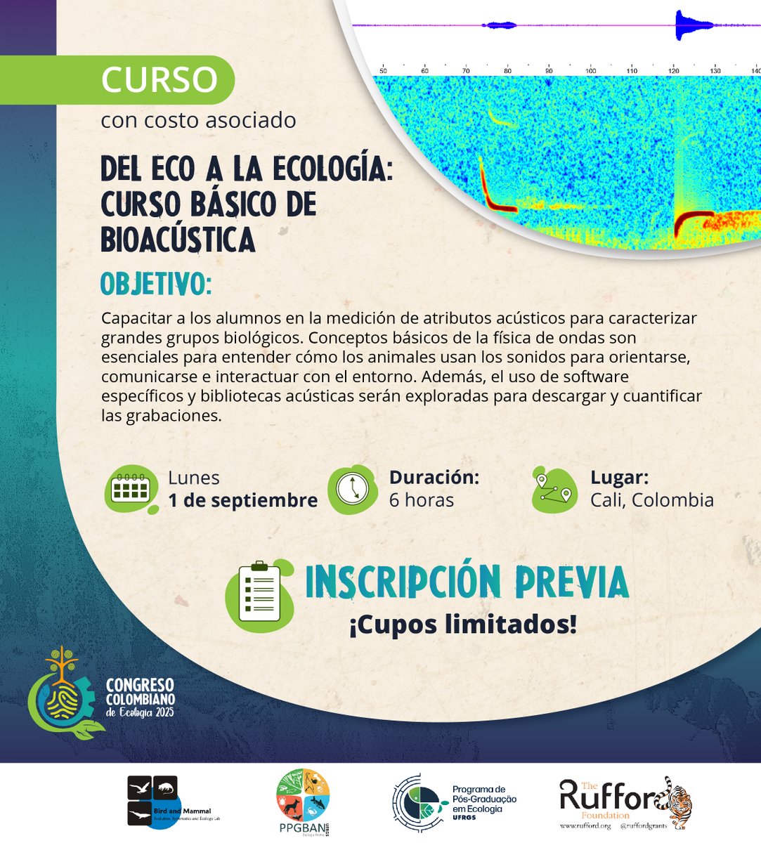 Del eco a la ecología #CursoPresencial bioacústica. Este curso ofrece conocimientos básicos, que son clave para desarrollar preguntas #ecológicas y #evolutivas.
Inscripciones en: forms.gle/zrzrgJwUfUwvP5…
$100.000 COP inscritos al CCE2025
$120.000 COP público general
<a href="/BiMaLab1/">BiMaLab</a>