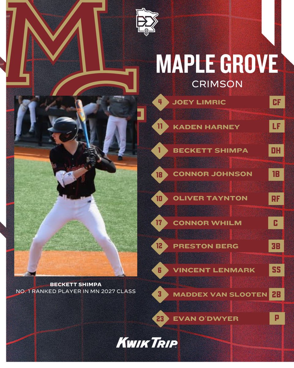 Game 3 starting 9 👇

Mounds View 🆚  Maple Grove

<a href="/KwikTrip/">Kwik Trip</a> | #BaseballDayMN25