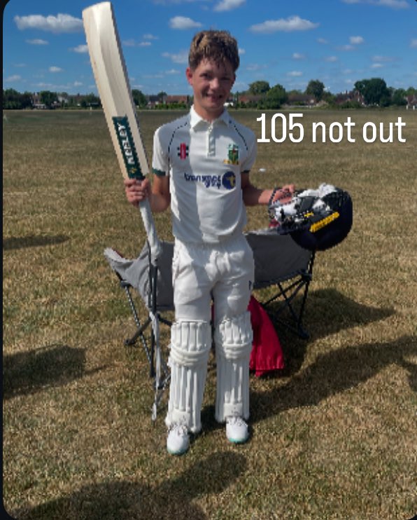 Congratulations to Reuben who today got his first ever century while playing for the Belhus 5ths in their victory over Stanford-Le-Hope.

Reuben finished on 105 not out :)

Well done Reuben :)