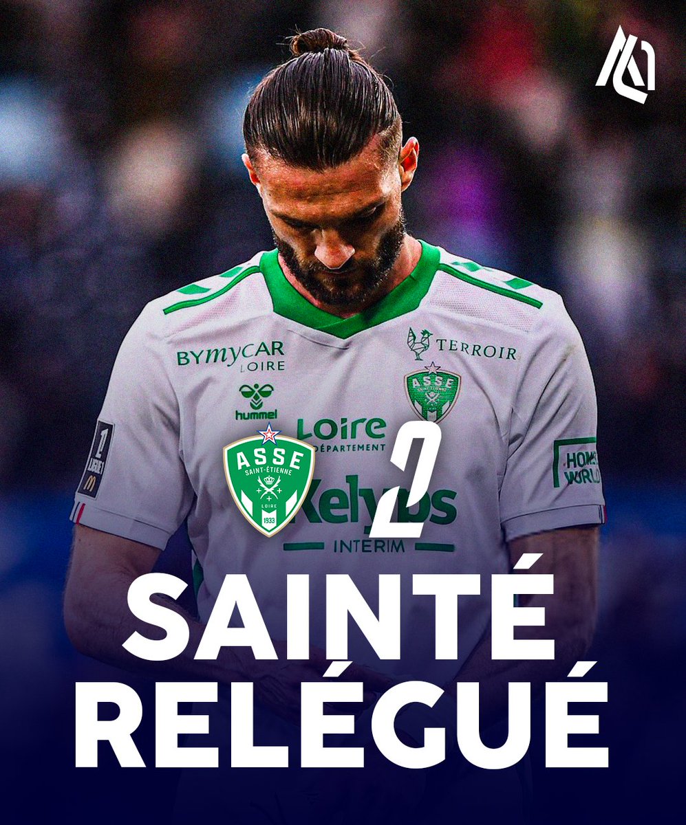ActuL1_'s tweet photo. 🚨🚨🚨 OFFICIEL ! L’AS SAINT-ÉTIENNE EST RELÉGUÉ EN LIGUE 2 ! 🤯🤯💚🤍

UN CLUB MYTHIQUE QUITTE À NOUVEAU L’ÉLITE FRANÇAISE. https://t.co/A9mJf6mskh