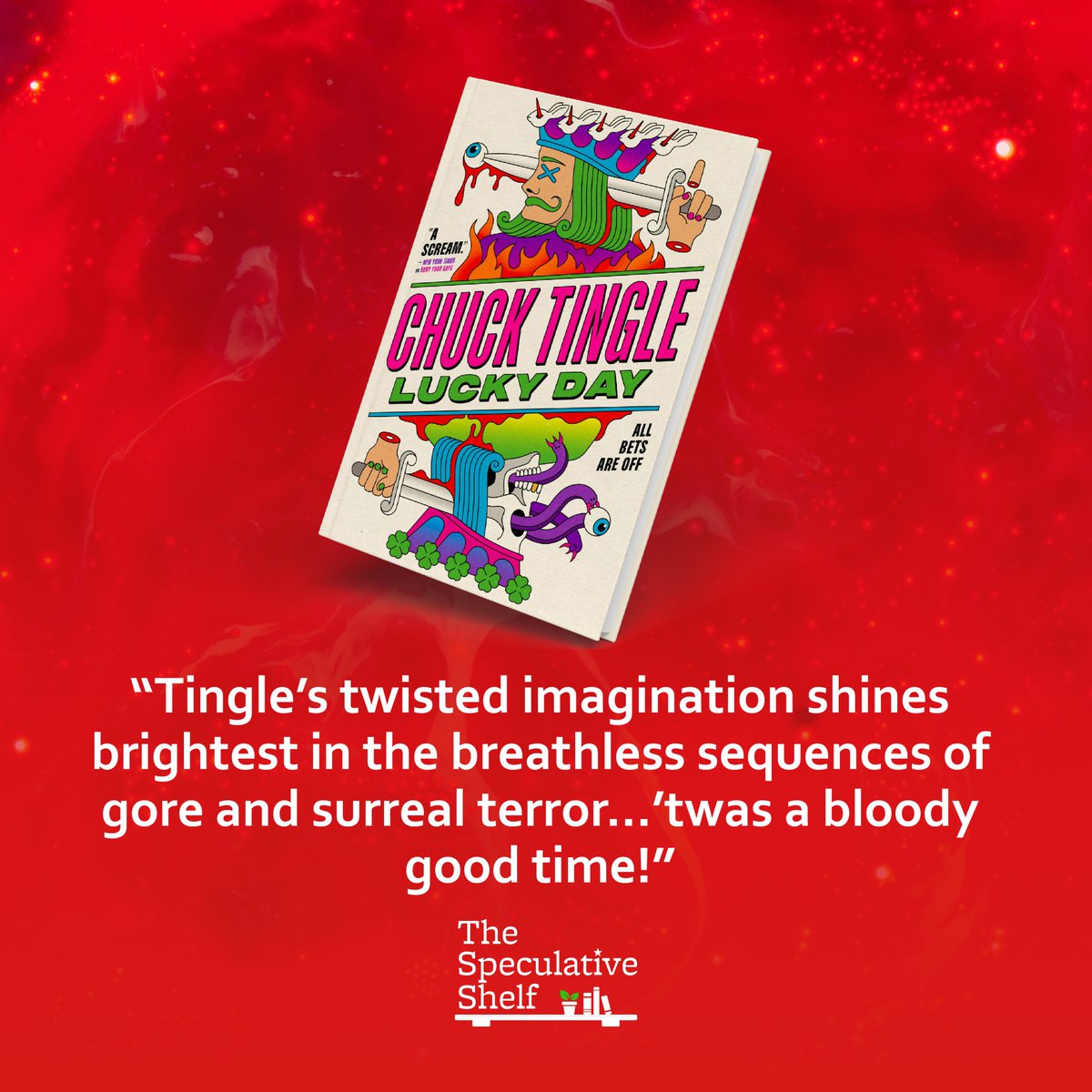 The Speculative Shelf (@specshelf) on Twitter photo Review: Lucky Day (August 12, 2025) by <a href="/ChuckTingle/">Chuck Tingle</a> 🎰 "Tingle’s twisted imagination shines brightest in the breathless sequences of gore and surreal terror...'twas a bloody good time!" 🕳️ speculativeshelf.com/2025/05/17/rev… Review: Lucky Day (August 12, 2025) by <a href="/ChuckTingle/">Chuck Tingle</a> 🎰 "Tingle’s twisted imagination shines brightest in the breathless sequences of gore and surreal terror...'twas a bloody good time!" 🕳️ speculativeshelf.com/2025/05/17/rev…