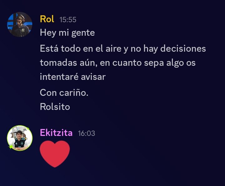 Para todos los randoms que van diciendo que <a href="/Rol09_BS/">TH Rol</a> se va de Heretics. Calma.

Hasta que no se confirme nada, no me creáis a nadie 🙌