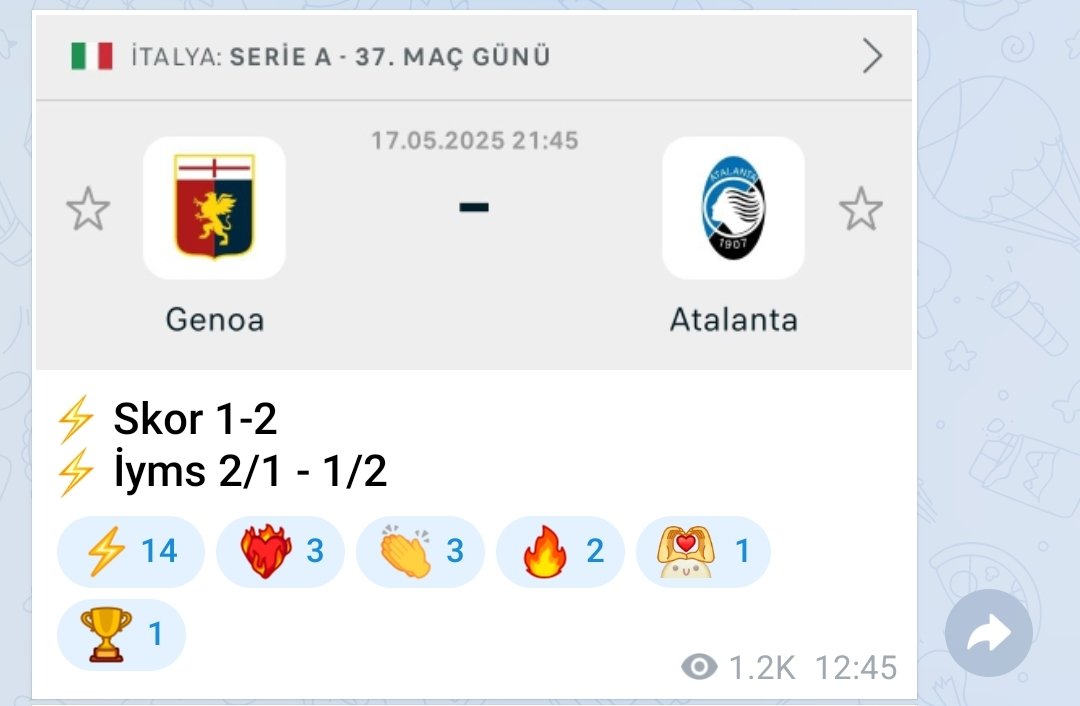 2/1-1/2 iyms denemeyen lupswin den nokta atışı 🙃

Genoa - Atalanta 1/2 İYMS ✅

t.me/+SjQjksLJnFRmN…