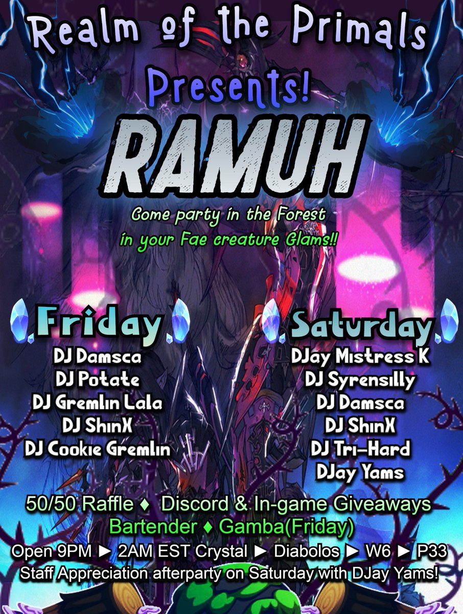 FIRST SHOW TONIGHT!!  WE ARE BRINGING THE ZOOMIES TO THE REALM OF THE PRIMALS!!!  ALL STARTS AT 8 PM CST!!  #ffxiv #ffxivdj #ffxivvenue #ffxivnightlife