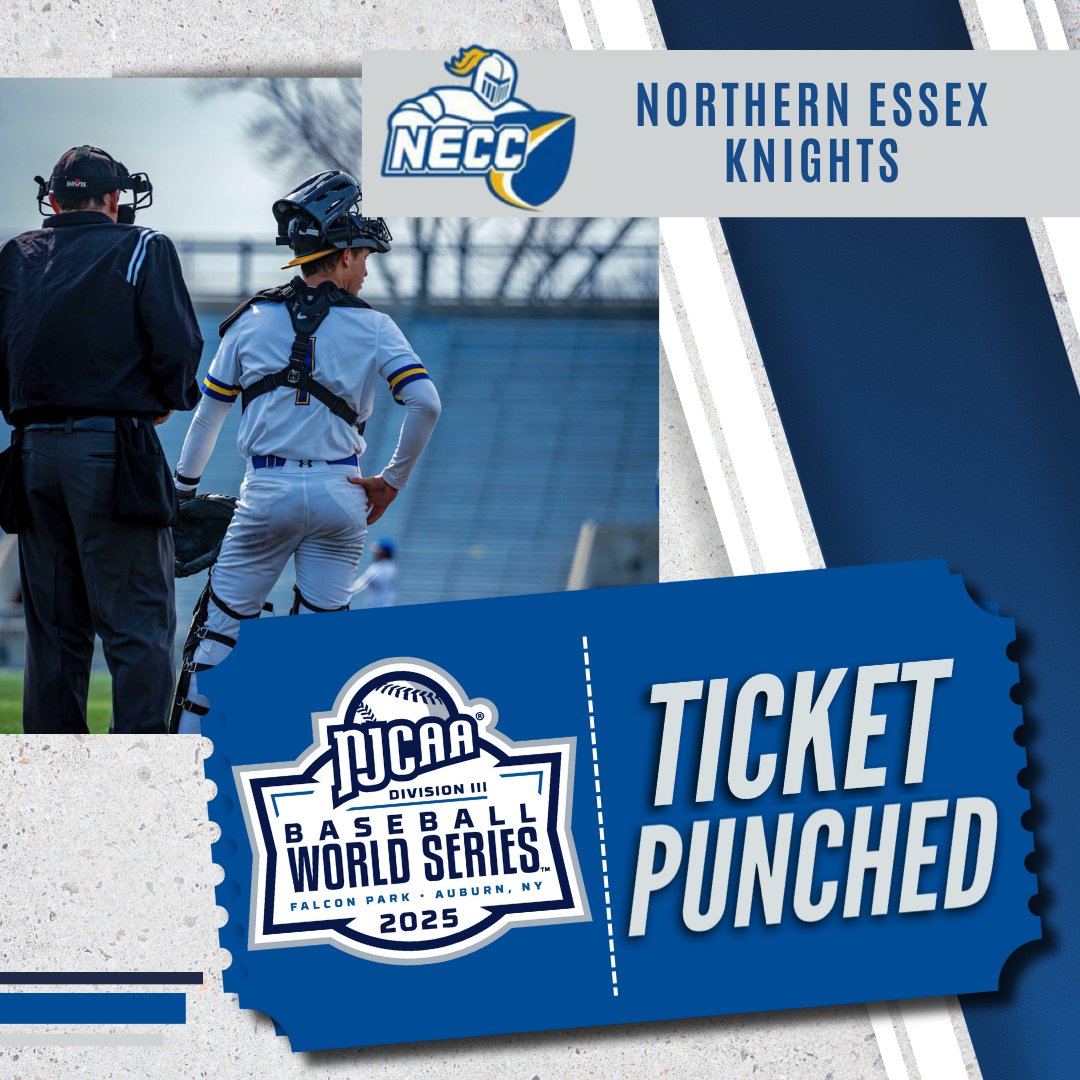 🎟️👊The Knights punch their ticket!

Northern Essex wins the Northeast District and advances to the 2025 #NJCAABaseball DIII World Series in Auburn, NY!

njcaa.org/sports/bsb/202…