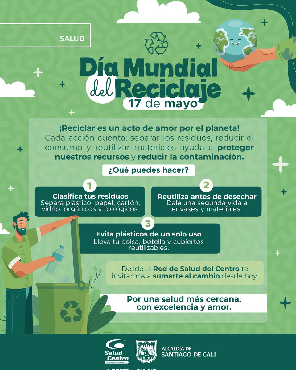🔄 Reciclar es cuidar el planeta 🌍 y proteger nuestra salud. ⭐️

📌 Desde la Red de Salud del Centro, te invitamos a hacer la diferencia con acciones simples que suman. 💚💙

#RedDeSaludDelCentro #DíaMundialDelReciclaje #AccionesQueTransforman
