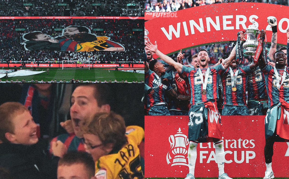 Um título com alma. Um bandeirão com história.

Na final da Copa da Inglaterra, a torcida do Crystal Palace não levou só faixas e cantos para Wembley. Levou também memória, amor e eternidade.

Nas arquibancadas, um bandeirão gigante estampava a imagem de Mark Wealleans, torcedor